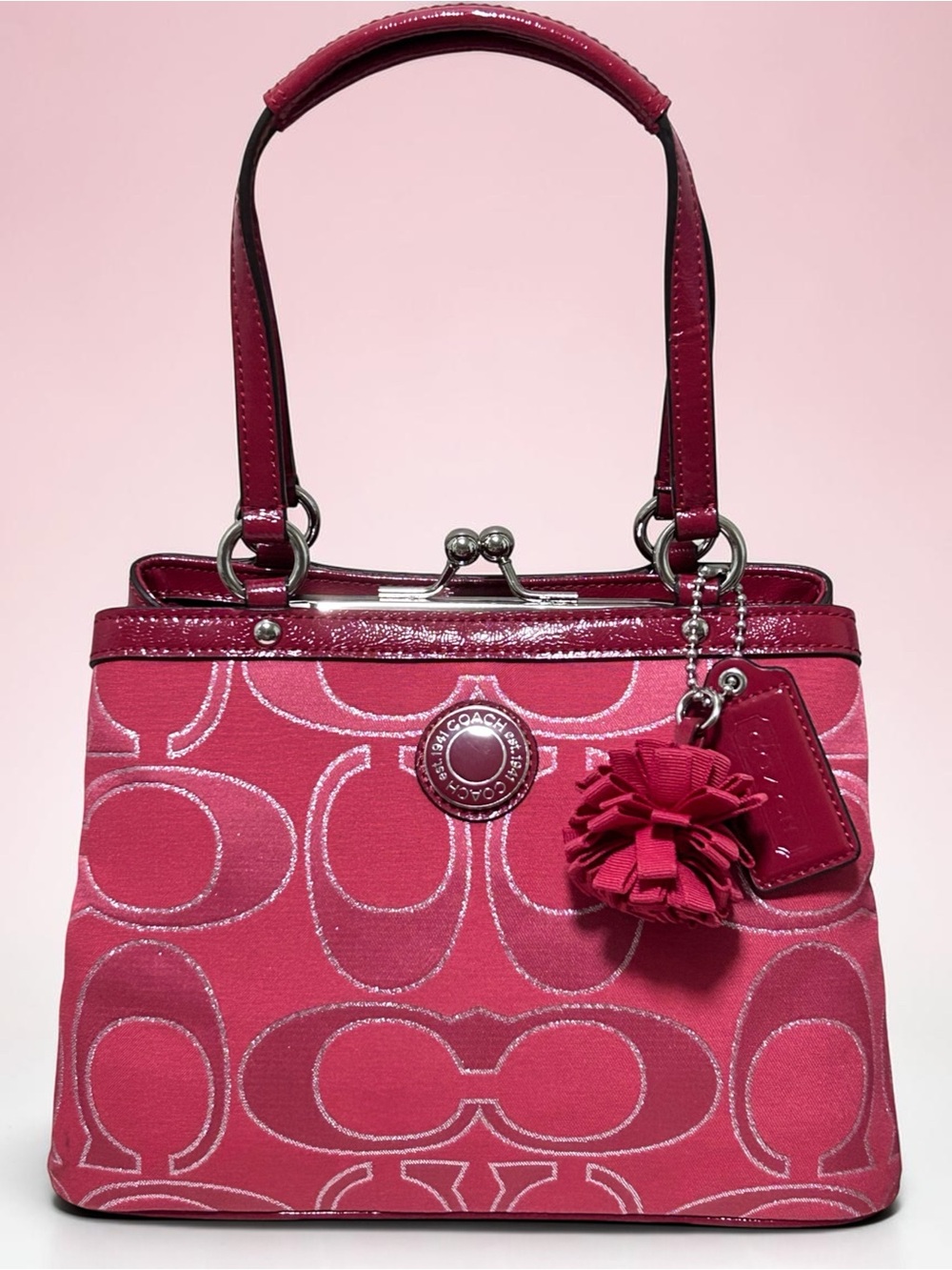 COACH Poppy Kisslock Lurex Signature C Jacquard w/Patent Leather Trim - Picture 2 of 13